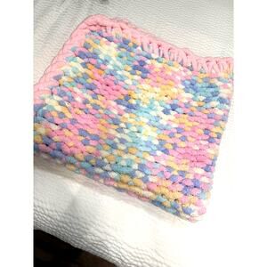 Pastel Chunky Knit Baby Blanket Plush Chenille Finger Knit Braided Edge 47x45 XL